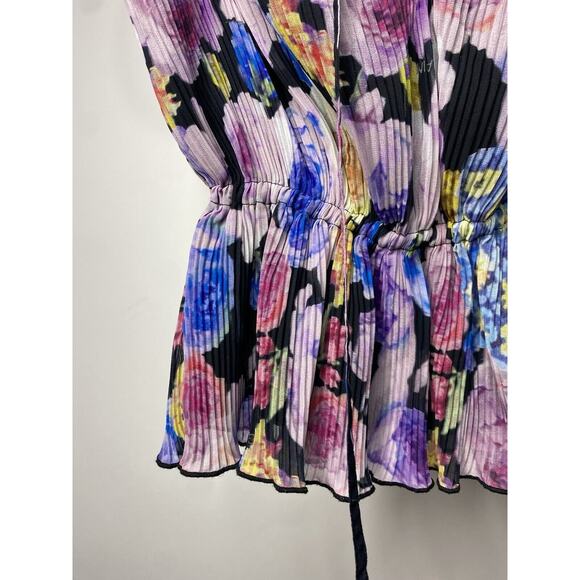 GANNI Pleated Floral Georgette Blouse Women's 34 US 2 Sleeveless V-Neck Boho - Picture 3 of 9